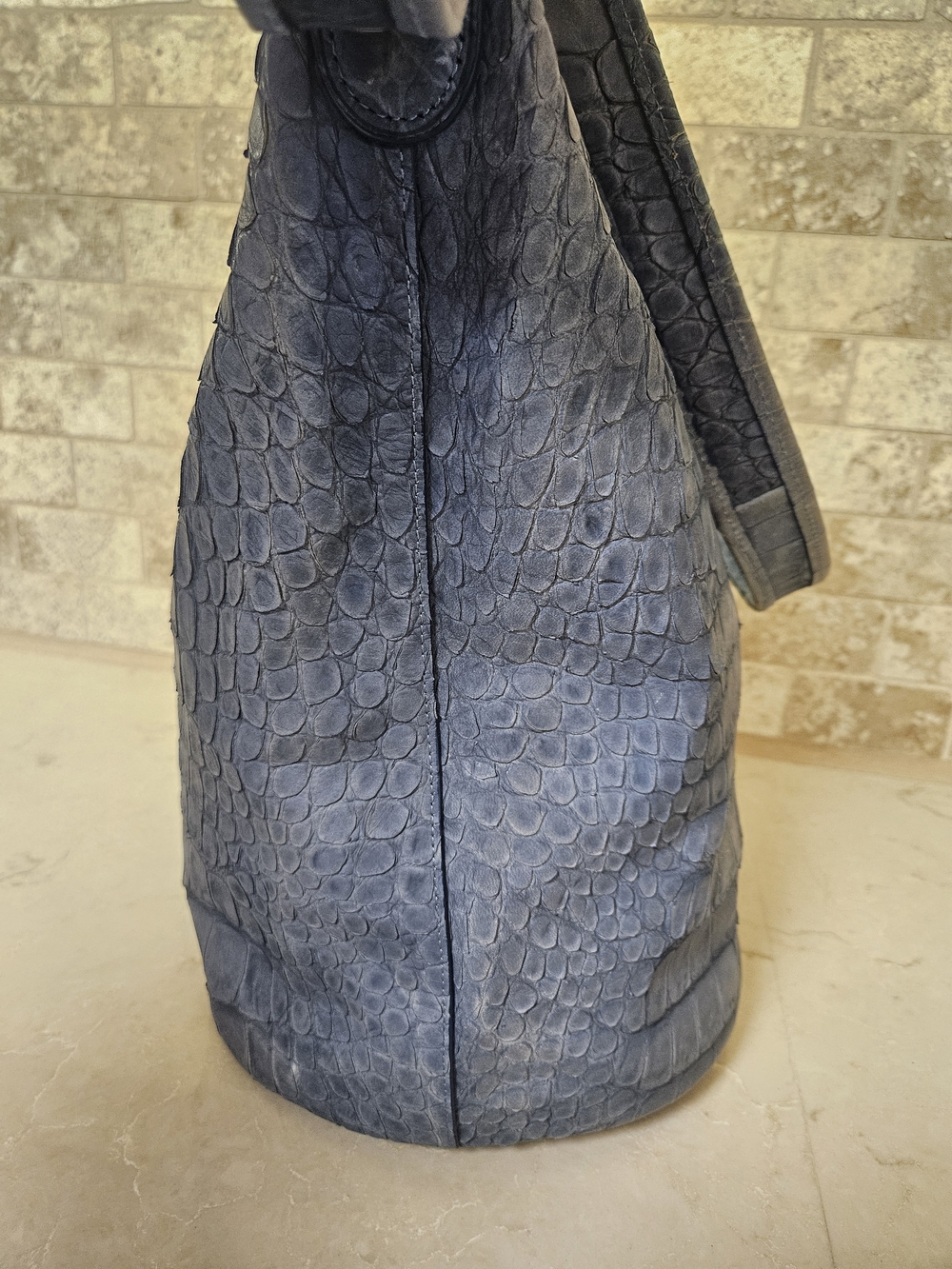 Coach Blue Denim Croc-Embossed Leather Bucket Bag - Picture 6 of 11